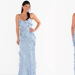 Show Me Your MuMu Romance Ruffle Light Blue Maxi Dress